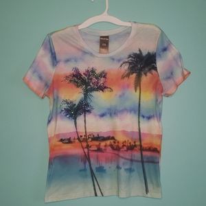 Watercolor Tie Dye Tropical Palm Tree Tee T-Shirt